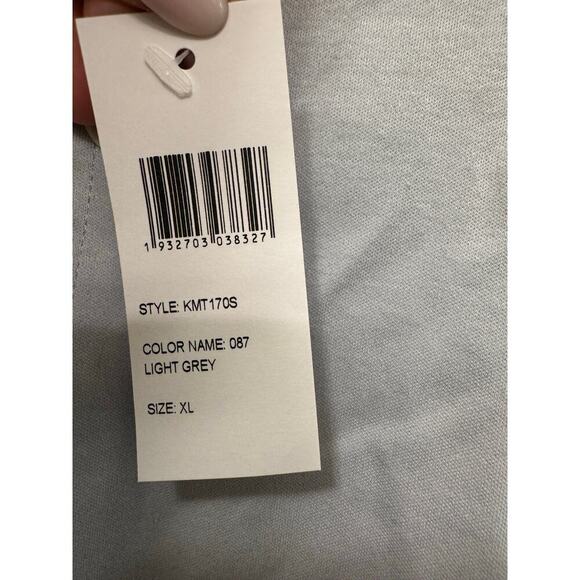 Paul Fredrick Men's XL Light Gray/White Cotton Short Sleeve Polo Henley Tee NWT - Picture 4 of 7